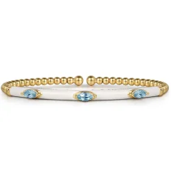 Discount Gabriel & Co. Enamel - 14K Yellow Gold Bujukan Blue Topaz Split Bangle with White Enamel
