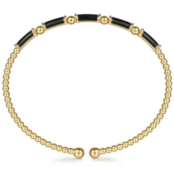 Gabriel & Co. Enamel - 14K Yellow Gold Bujukan Beads Split Bangle Bracelet with Black Enamel