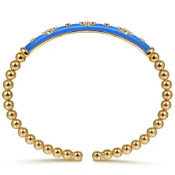 Outlet Gabriel & Co. Enamel - 14K Yellow Gold Bujukan Beads and Diamond Split Bangle Bracelet with Blue Enamel
