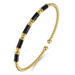 Gabriel & Co. Enamel - 14K Yellow Gold Bujukan Beads Split Bangle Bracelet with Black Enamel