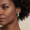 Gabriel & Co. Enamel - 14K Yellow Gold Bujukan Diamond Classic Hoop Earrings with Dusk Blue Enamel