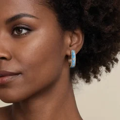 Gabriel & Co. Enamel - 14K Yellow Gold Bujukan Diamond Classic Hoop Earrings with Dusk Blue Enamel