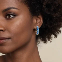 Hot Gabriel & Co. Enamel - 14K Yellow Gold Bujukan Diamond Classic Hoop Earrings with Blue Enamel