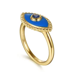 Outlet Gabriel & Co. Enamel - 14K Yellow Gold Bujukan Sapphire Evil Eye Ring with Blue Enamel