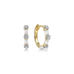 Gabriel & Co. Enamel - 14K Yellow Gold Classic Diamond Station Huggies with White Enamel