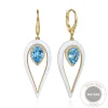 Hot Gabriel & Co. Enamel - 14K Yellow Gold Diamond and Pear Blue Topaz Drop Earrings with White Enamel