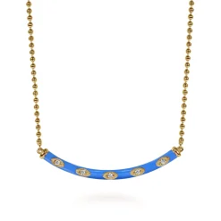 Hot Gabriel & Co. Enamel - 14K Yellow Gold Diamond Bar Necklace with Blue Enamel