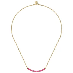Online Gabriel & Co. Enamel - 14K Yellow Gold Diamond Bar Necklace with Fuchsia Enamel