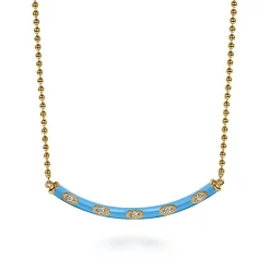 Online Gabriel & Co. Enamel - 14K Yellow Gold Diamond Bar Necklace with Dusk Blue Enamel