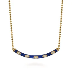 Clearance Gabriel & Co. Enamel - 14K Yellow Gold Diamond Bar Necklace with Chrome Blue Enamel