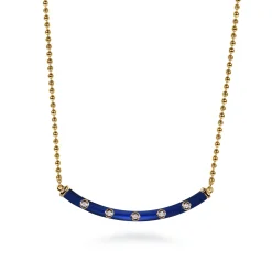 Sale Gabriel & Co. Enamel - 14K Yellow Gold Diamond Bar Necklace with Chrome Blue Enamel