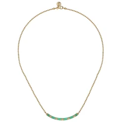 Gabriel & Co. Enamel - 14K Yellow Gold Diamond Bar Necklace with Mint Green Enamel
