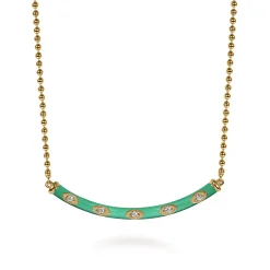 Gabriel & Co. Enamel - 14K Yellow Gold Diamond Bar Necklace with Mint Green Enamel