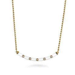 Sale Gabriel & Co. Enamel - 14K Yellow Gold Diamond Bar Necklace with White Enamel