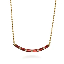 Best Gabriel & Co. Enamel - 14K Yellow Gold Diamond Bar Necklace with Chrome Red Enamel