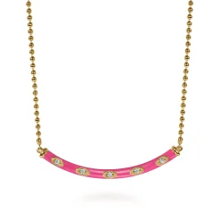Sale Gabriel & Co. Enamel - 14K Yellow Gold Diamond Bar Necklace with Fuchsia Enamel