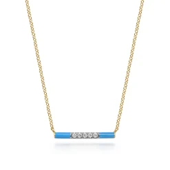 Clearance Gabriel & Co. Enamel - 14K Yellow Gold Diamond Bar Necklace with Dusk Blue Enamel