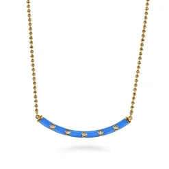 Sale Gabriel & Co. Enamel - 14K Yellow Gold Diamond Bar Necklace with Blue Enamel
