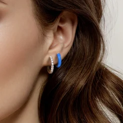 Gabriel & Co. Enamel - 14K Yellow Gold Diamond Stuggeis with Blue Enamel