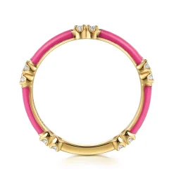 Outlet Gabriel & Co. Enamel - 14K Yellow Gold Diamond Station Stackable with Fuchsia Enamel