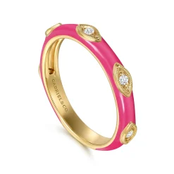 Gabriel & Co. Enamel - 14K Yellow Gold Diamond Split Stackable with Fuchsia Enamel
