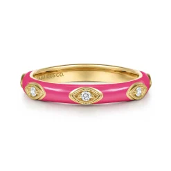 Gabriel & Co. Enamel - 14K Yellow Gold Diamond Split Stackable with Fuchsia Enamel