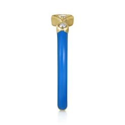 Clearance Gabriel & Co. Enamel - 14K Yellow Gold Diamond Split Stackable with Blue Enamel