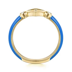 Clearance Gabriel & Co. Enamel - 14K Yellow Gold Diamond Split Stackable with Blue Enamel