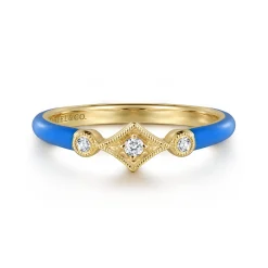 Clearance Gabriel & Co. Enamel - 14K Yellow Gold Diamond Split Stackable with Blue Enamel