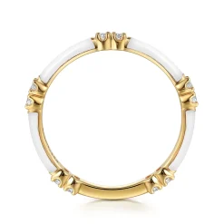 Hot Gabriel & Co. Enamel - 14K Yellow Gold Diamond Station Stackable with White Enamel