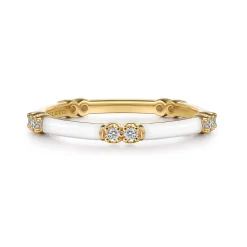 Hot Gabriel & Co. Enamel - 14K Yellow Gold Diamond Station Stackable with White Enamel