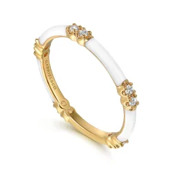 Hot Gabriel & Co. Enamel - 14K Yellow Gold Diamond Station Stackable with White Enamel