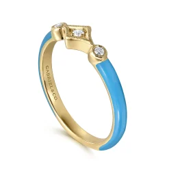 Gabriel & Co. Enamel - 14K Yellow Gold Diamond Split Stackable with Dusk Blue Enamel