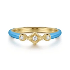 Gabriel & Co. Enamel - 14K Yellow Gold Diamond Split Stackable with Dusk Blue Enamel