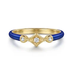 Outlet Gabriel & Co. Enamel - 14K Yellow Gold Diamond Split Stackable with Chrome Blue Enamel