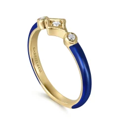 Outlet Gabriel & Co. Enamel - 14K Yellow Gold Diamond Split Stackable with Chrome Blue Enamel