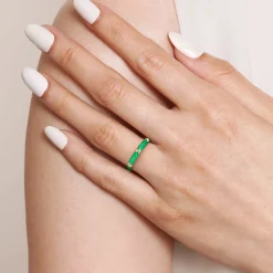 Online Gabriel & Co. Enamel - 14K Yellow Gold Diamond Split Stackable with Emerald Green Enamel