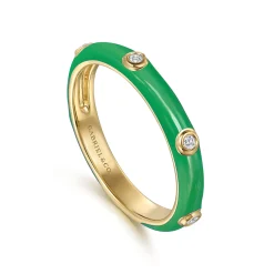 Online Gabriel & Co. Enamel - 14K Yellow Gold Diamond Split Stackable with Emerald Green Enamel