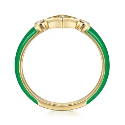 Sale Gabriel & Co. Enamel - 14K Yellow Gold Diamond Split Stackable with Emerald Green Enamel