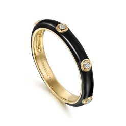 Outlet Gabriel & Co. Enamel - 14K Yellow Gold Diamond Split Stackable with Black Enamel