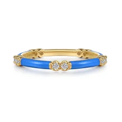 Gabriel & Co. Enamel - 14K Yellow Gold Diamond Station Stackable with Blue Enamel