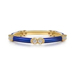 Outlet Gabriel & Co. Enamel - 14K Yellow Gold Diamond Station Stackable with Chrome Blue Enamel