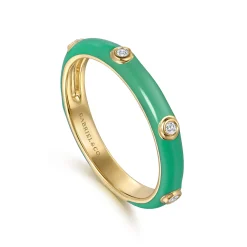 Clearance Gabriel & Co. Enamel - 14K Yellow Gold Diamond Split Stackable with Mint Green Enamel
