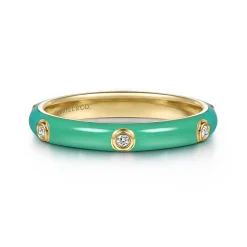 Clearance Gabriel & Co. Enamel - 14K Yellow Gold Diamond Split Stackable with Mint Green Enamel