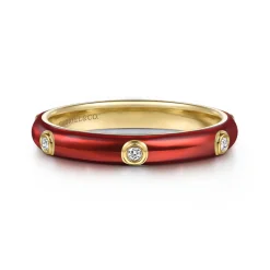 Hot Gabriel & Co. Enamel - 14K Yellow Gold Diamond Split Stackable with Chrome Red Enamel