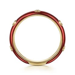 Hot Gabriel & Co. Enamel - 14K Yellow Gold Diamond Split Stackable with Chrome Red Enamel