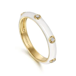 Gabriel & Co. Enamel - 14K Yellow Gold Diamond Split Stackable with White Enamel