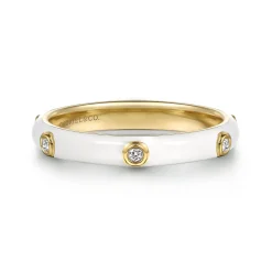 Gabriel & Co. Enamel - 14K Yellow Gold Diamond Split Stackable with White Enamel