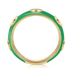 Discount Gabriel & Co. Enamel - 14K Yellow Gold Diamond Split Stackable with Emerald Green Enamel