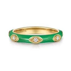 Discount Gabriel & Co. Enamel - 14K Yellow Gold Diamond Split Stackable with Emerald Green Enamel